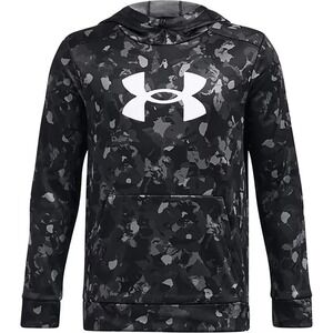 Under Armour Boys' Fleece All Over Print Hoodie Black/White, Large New with Tags